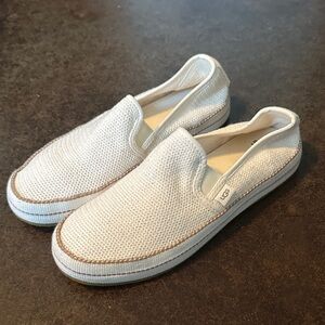 UGG Bren Loafer Shoes Fabric Cream White Woven Fabric Fashion Sneaker Flat